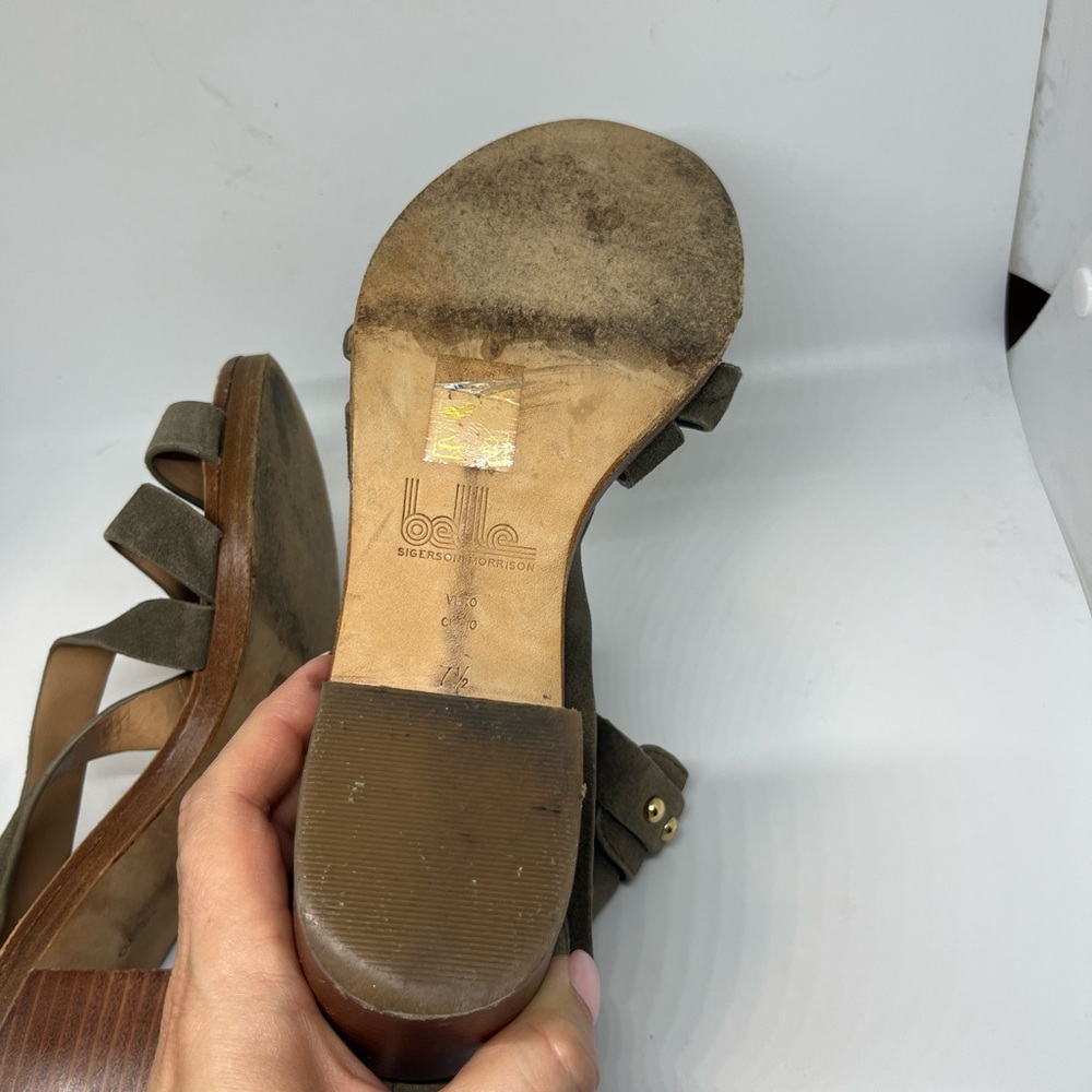 BELLE Sigerson Morrison Gray Suede Strappy Block Heel Sandals sz 7.5 - Picture 8 of 12